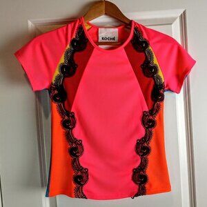 Koche Dopamine Neon Black Lace Trim SS Top NWOT
